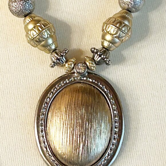Chicos Gold-Tone & Silver-Tone Statement Necklace With Oval Pendant - Picture 4 of 10